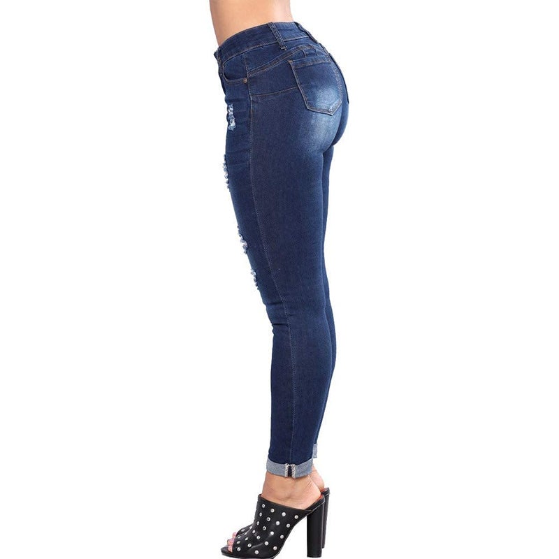 Skirt BL Women's High Waisted Stretch Ripped Skinny Jeans Juniors Destroyed Butt Lifting Denim Pants (Blue, US 16) - Image 3